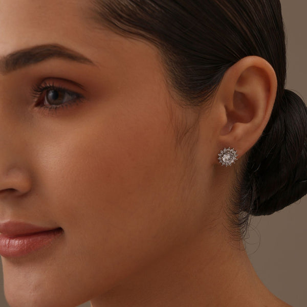 925 Sterling Silver Cubic Zirconia Crystal Flower Stud Earrings for Women Teen