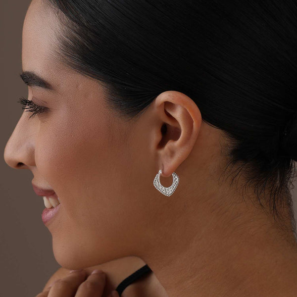 925 Sterling Silver Small Beaded Square Shape Textured Click-Top Hoop Earrings for Women Teen