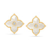 925 Sterling Silver 14K Gold Plated CZ Mother of Pearl MOP Omaega Back Minimalist Malachite Flower Stud Earrings for Women