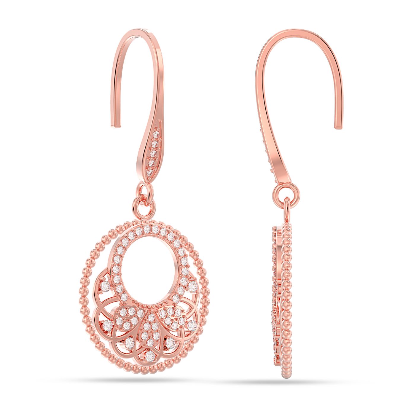 925 Sterling Silver 14K Rose Gold Plated CZ Filigree Crescent Affair French Wire Drop Earrings for Women Teen