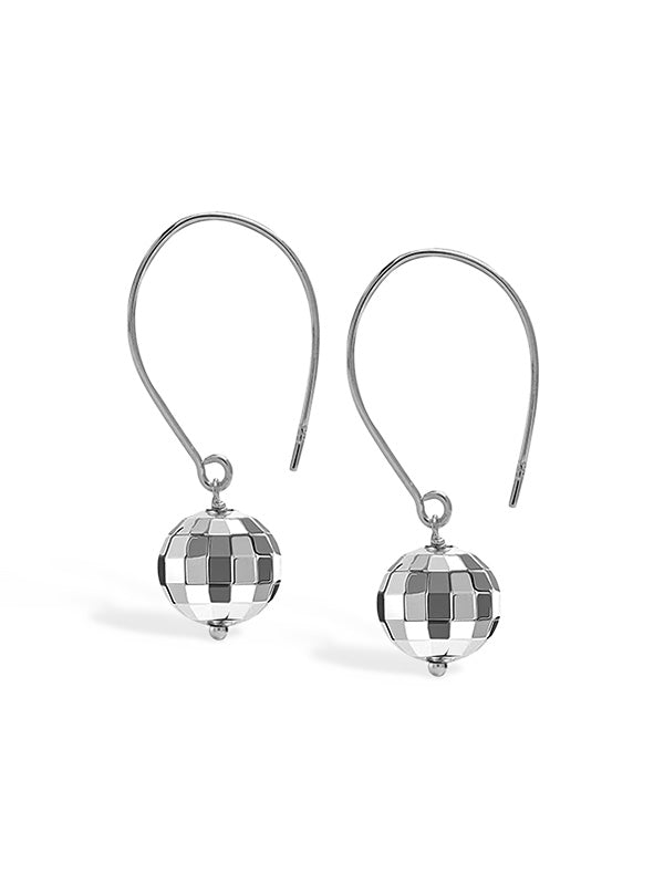 Threader Wire Hammered Mirror Ball Disco Ball Drop Dangle Earring for Women