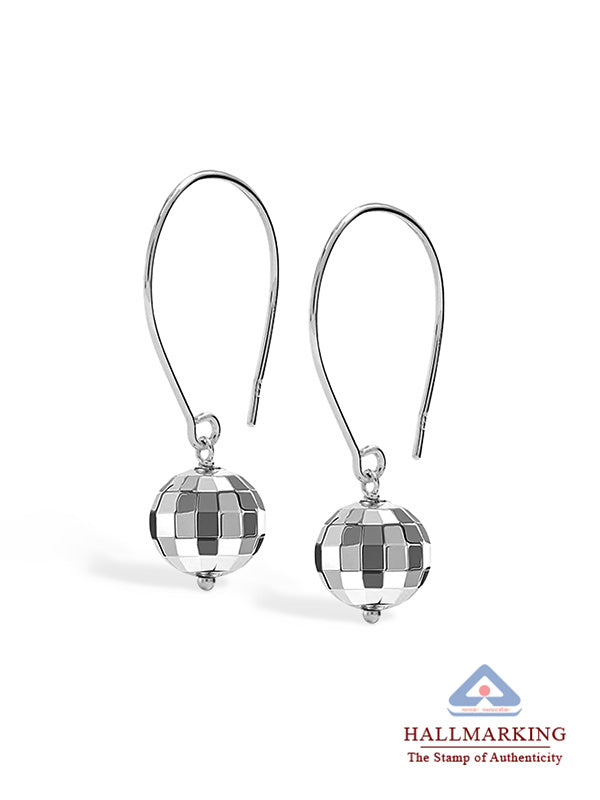 925 Sterling Silver Threader Wire Hammered Mirror Ball Disco Ball Drop Dangle Earring for Women