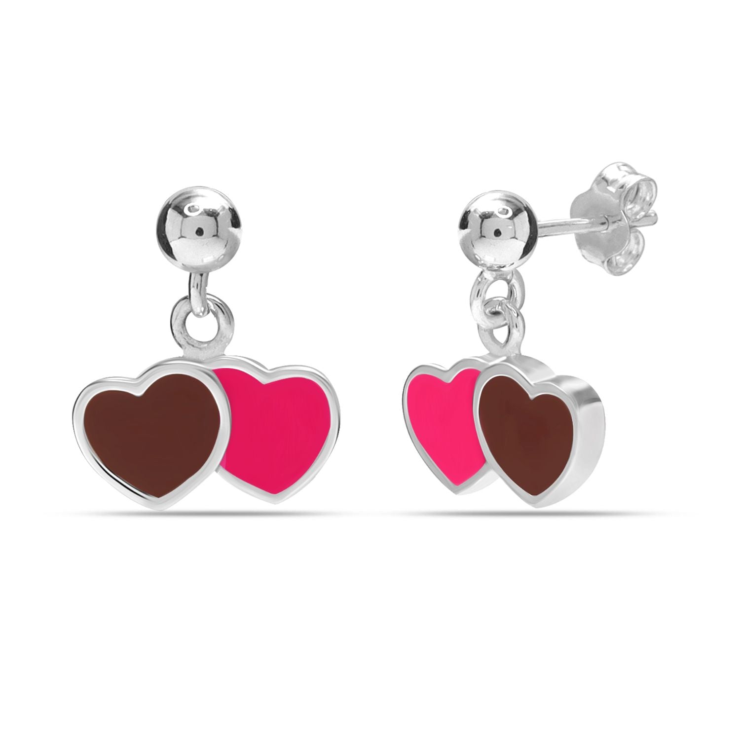 925 Sterling Silver Italian Design Double Heart Stud Earrings for Teen