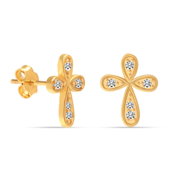 925 Sterling Silver 14K Gold Plated Zirconia Medium Cross Stud Earrings for Women Teen