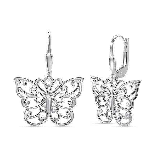 925 Sterling Silver Hypoallergenic Filigree Butterfly Leverback Drop Dangle Earrings for Women