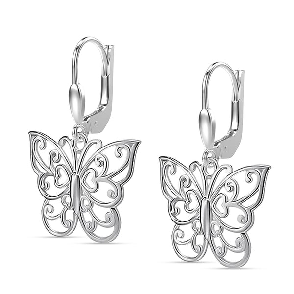 925 Sterling Silver Hypoallergenic Filigree Butterfly Leverback Drop Dangle Earrings for Women