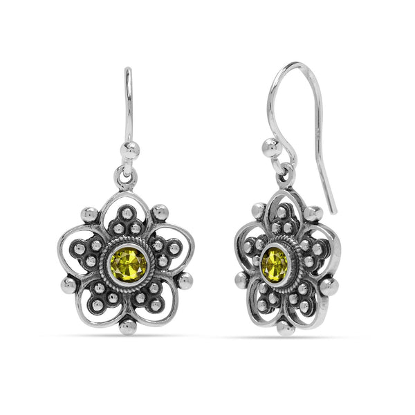 925 Sterling Silver Antique Oxidised Cubic Zirconia Dangling Italian Design Flower Drop Dangle Earrings  for Women