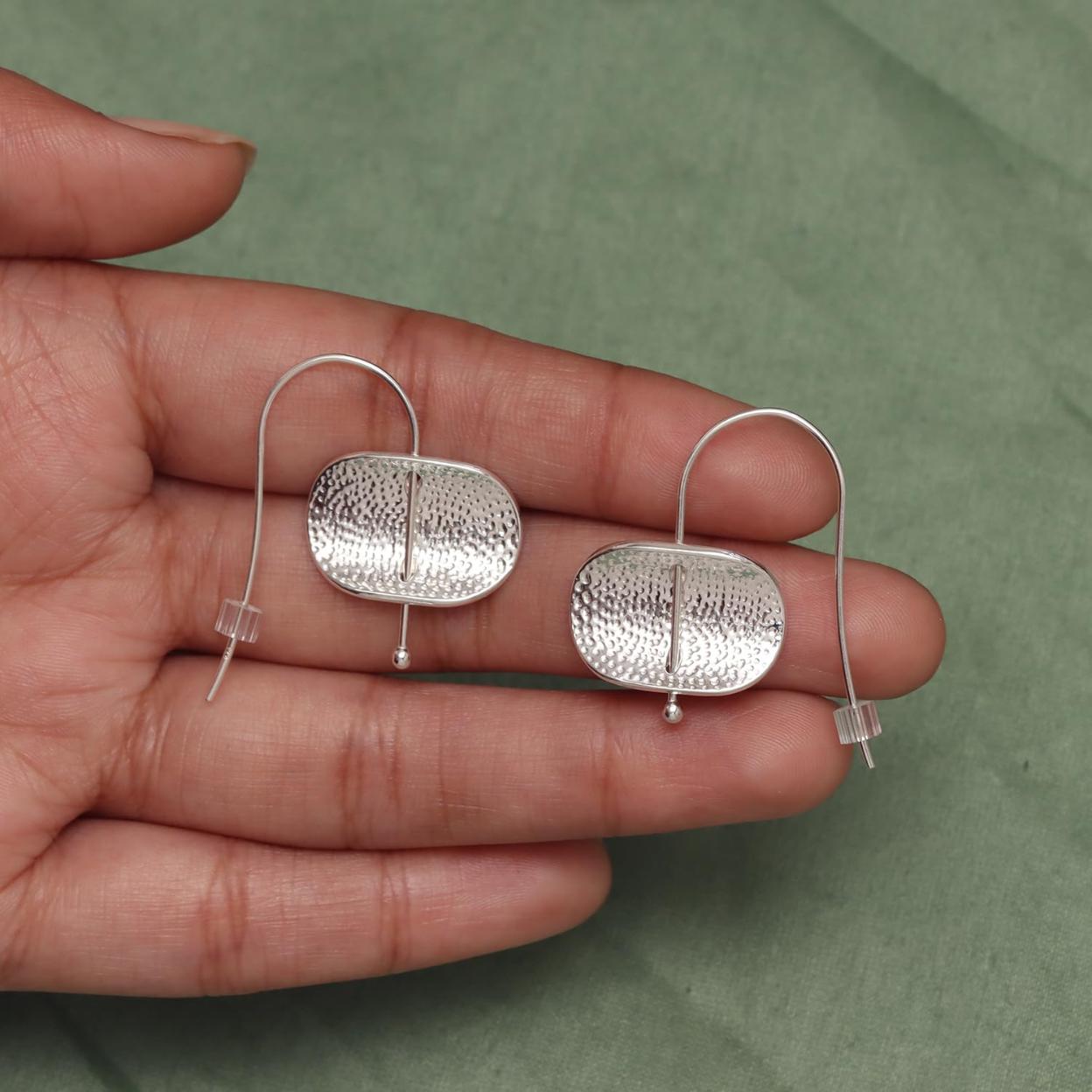 925 Sterling Silver Concave Disc Handmade Minimalism Creative Hook Drop Dangle Earrings for Women