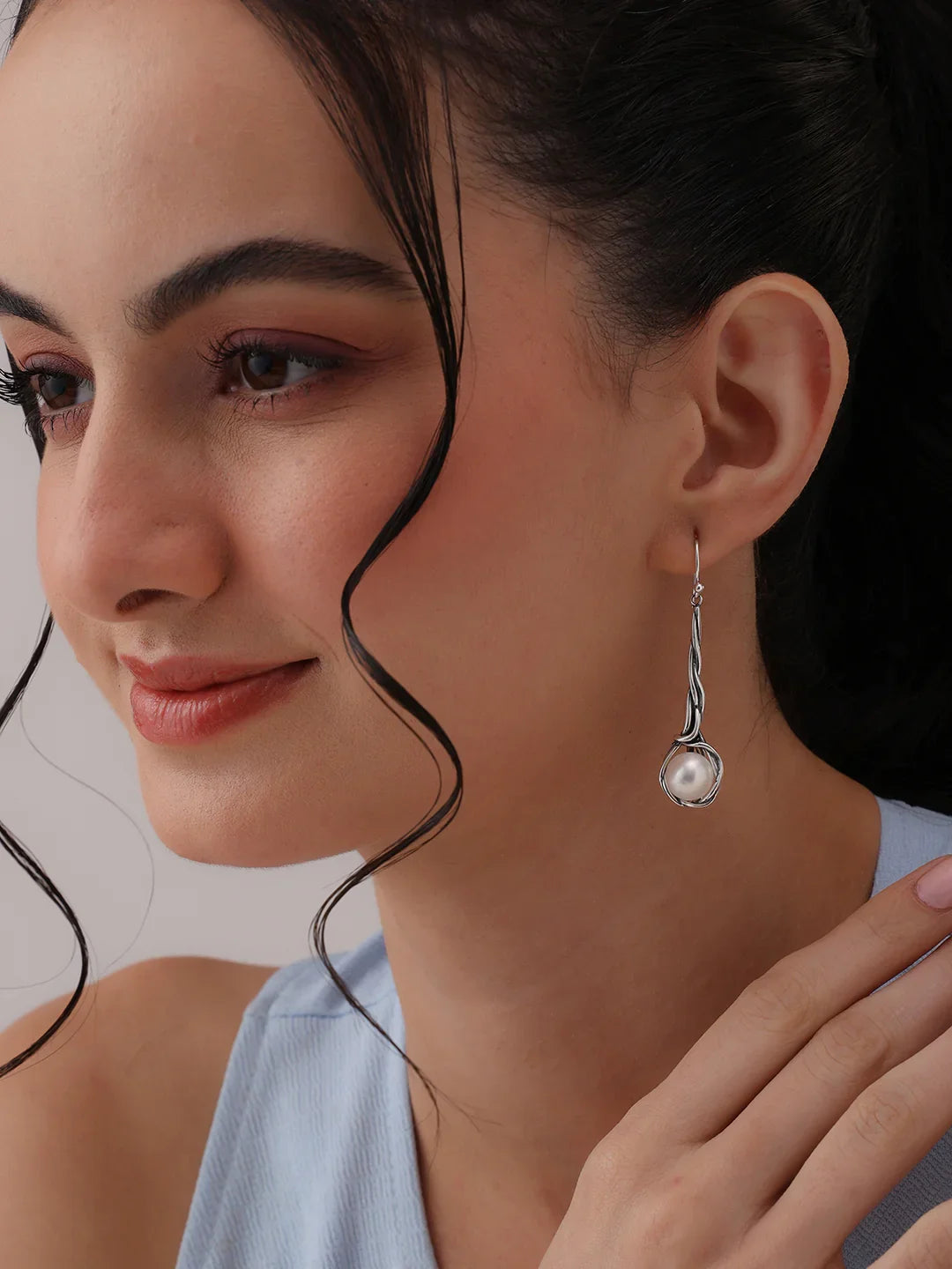 Freshwater Pearl Twisted Drop Earrings