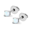 925 Sterling Silver Hypoallergenic Created Round Opal Birthstone Small Prong Set Stud Earrings for Women Teen