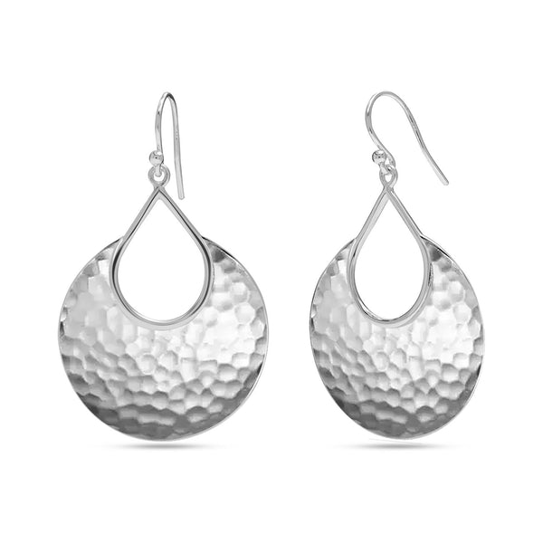 925 Sterling Silver French Wire Handmade Hammered Classic Crescent Dangle Drop Earring for Women