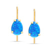 925 Sterling Silver 14K Gold Plated Blue Opal Teardrop Handmade Classy Lightweight Pear Shape Drop Dangle Earrings for Women