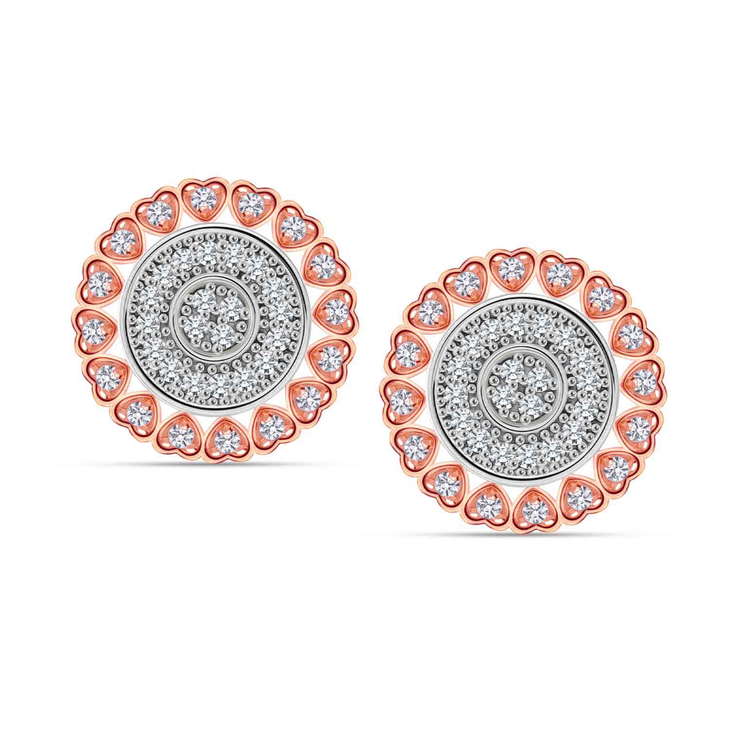 925 Sterling Silver 14K Two-Tone Cubic Zirconia Circular Halo-Style Round Floral Studded Stud Earrings for Women