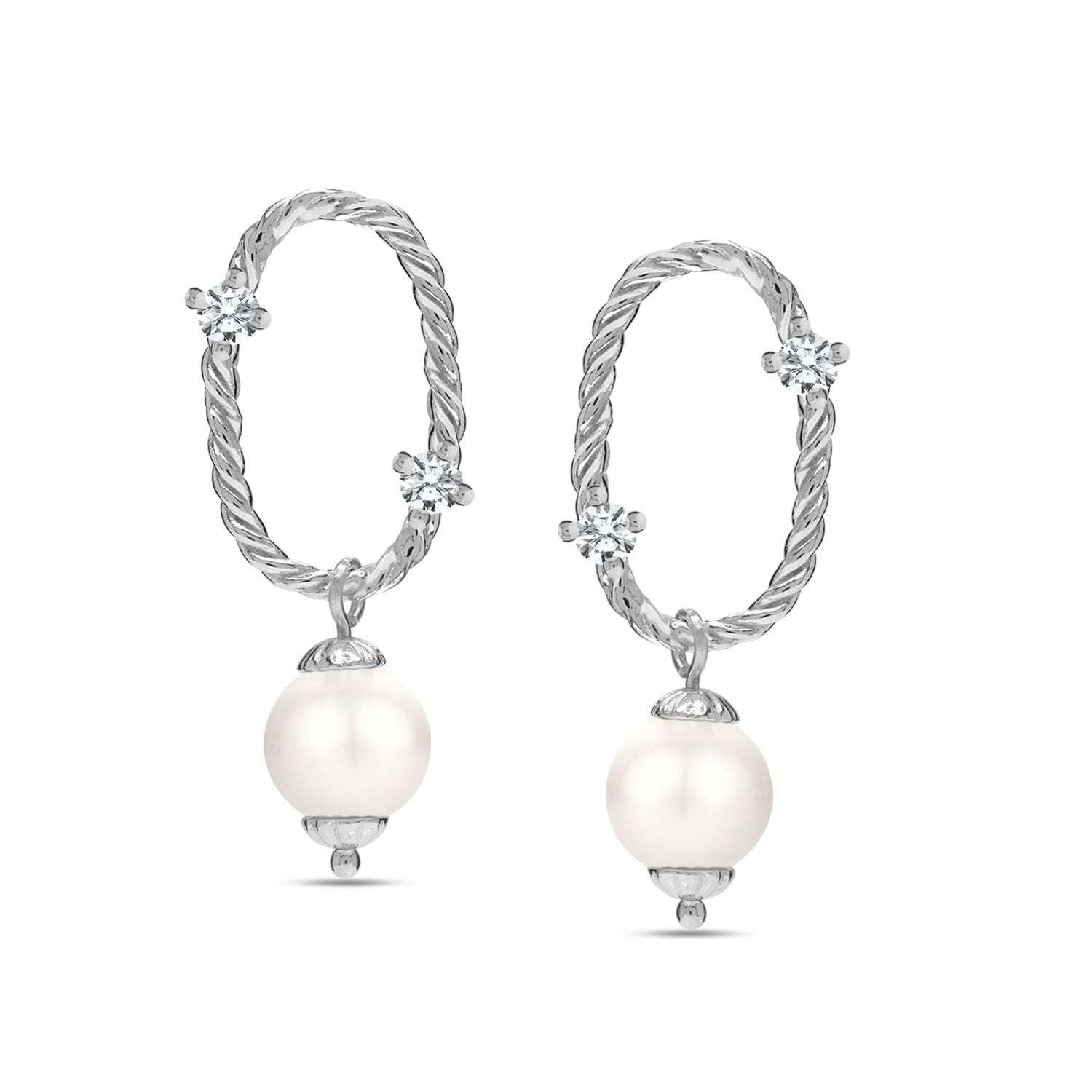 925 Sterling Silver Classic Cubic Zirconia Pearl Minimalist Twisted Circle Stud Round Drop Dangle Earrings for Women