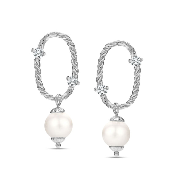 925 Sterling Silver Classic Cubic Zirconia Pearl Minimalist Twisted Circle Stud Round Drop Dangle Earrings for Women