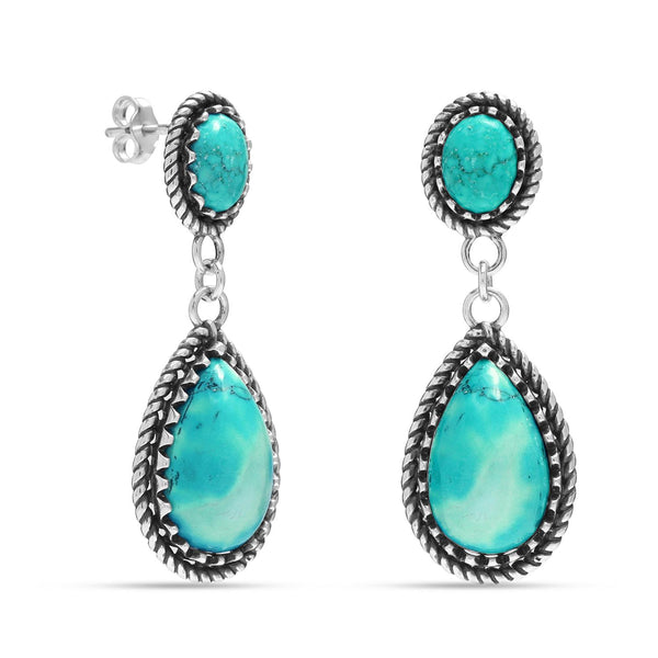 LeCalla Buy 925 Sterling Silver Antique Pear Shaped Gemstone Vintage Inspired Turquoise Teardrop Stud Drop Dangle Earrings for Women