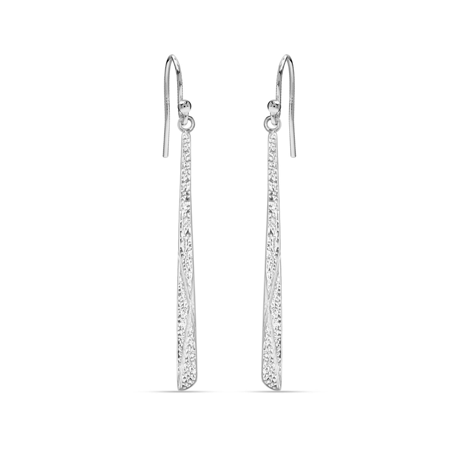 925 Sterling Silver Minimal Long Verticle Bar Hypoallergenic Handmade Textured Stick Drop Dangle Earrings for Women