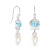 925 Sterling Silver Handmade Gemstone Blue Topaz and Simulated Pearl French Wire Drop Dangle Earrings for Women