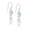 925 Sterling Silver Handmade Gemstone Blue Topaz and Simulated Pearl French Wire Drop Dangle Earrings for Women