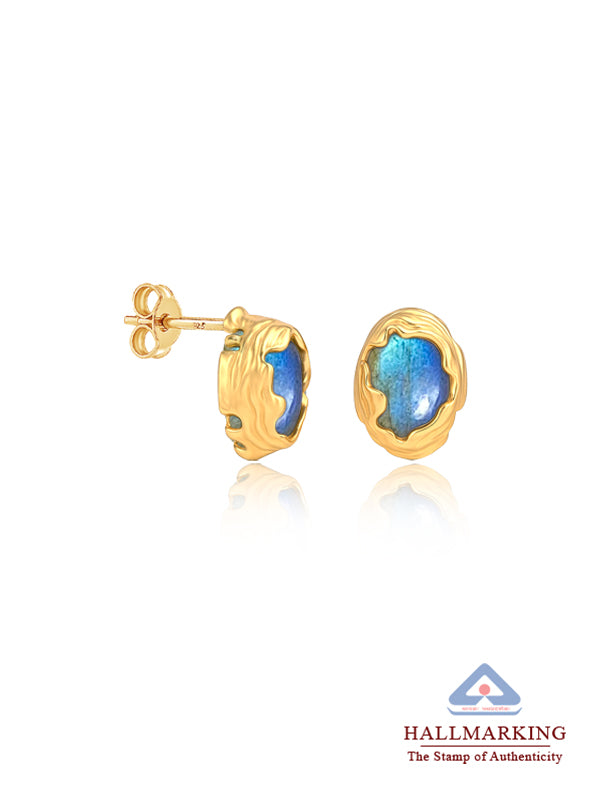 Golden Lyria Labradorite Stud Earrings