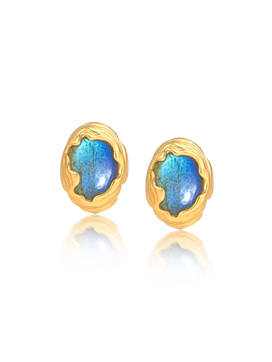 Golden Lyria Labradorite Stud Earrings