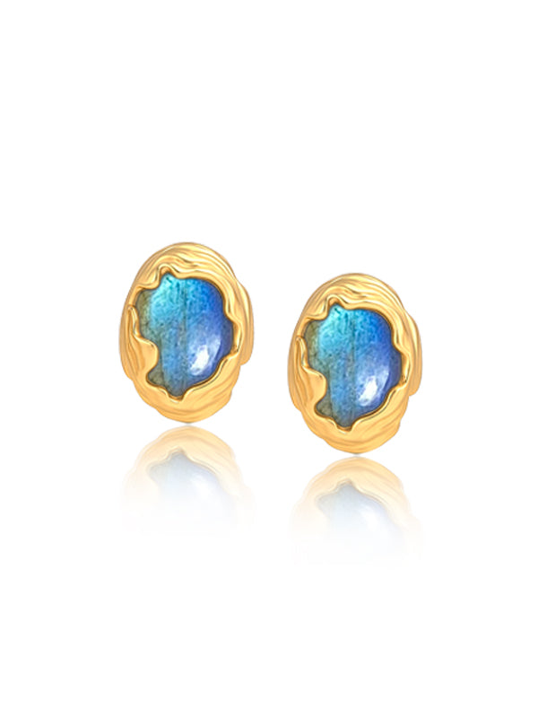 Golden Lyria Labradorite Stud Earrings