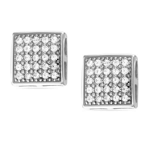 925 Sterling Silver Classic Micro Pave Cubic Zirconia Square Shape Stud Earrings for Men