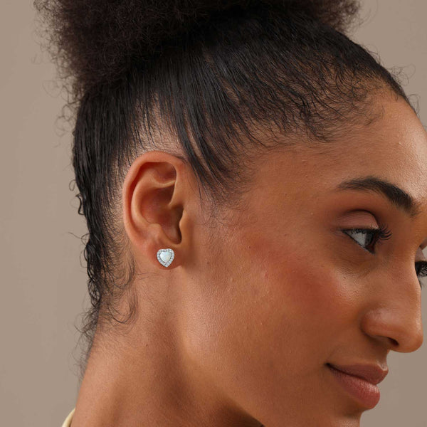 925 Sterling Silver Gemstone Halo Heart Stud Earrings for Women