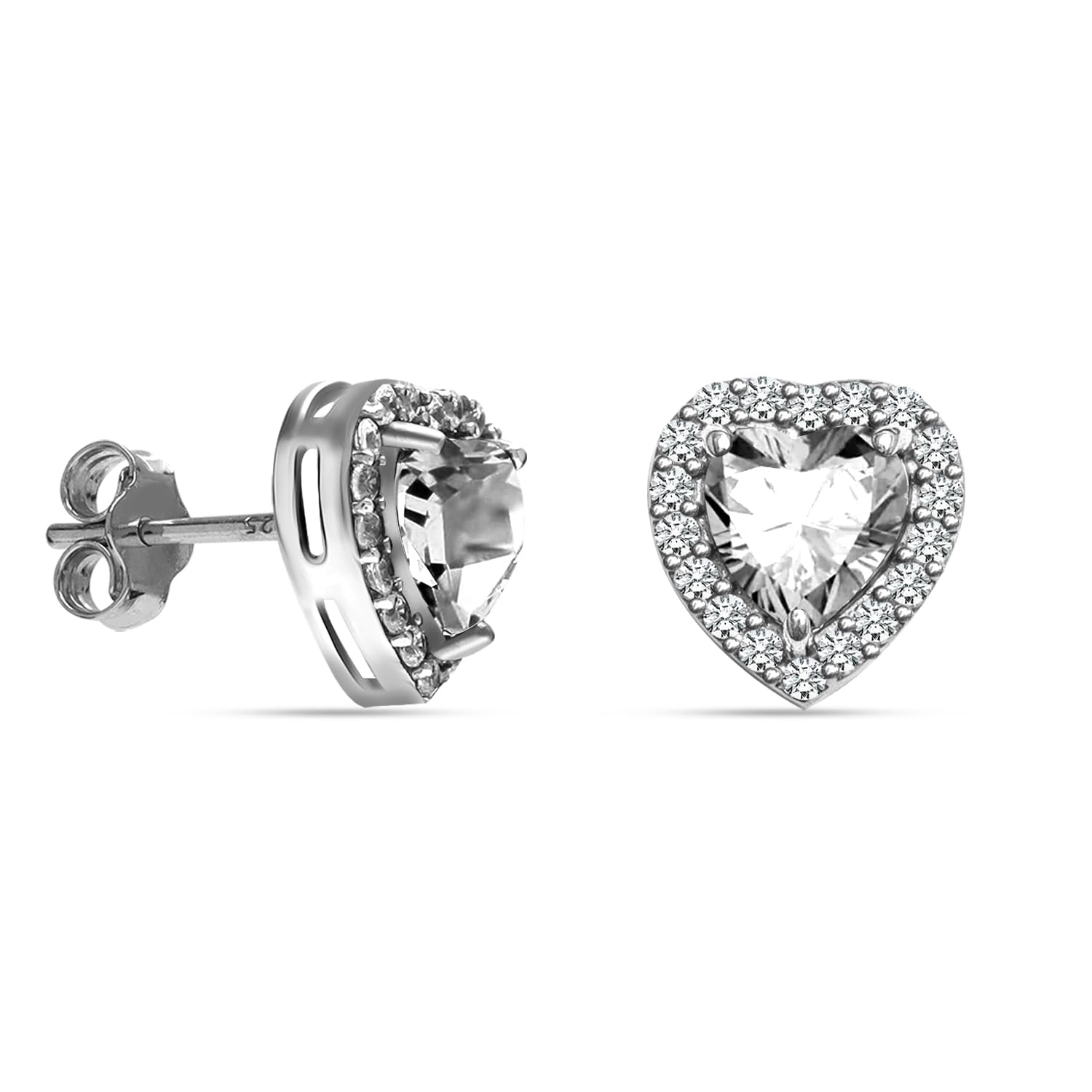 925 Sterling Silver Gemstone Halo Heart Stud Earrings for Women