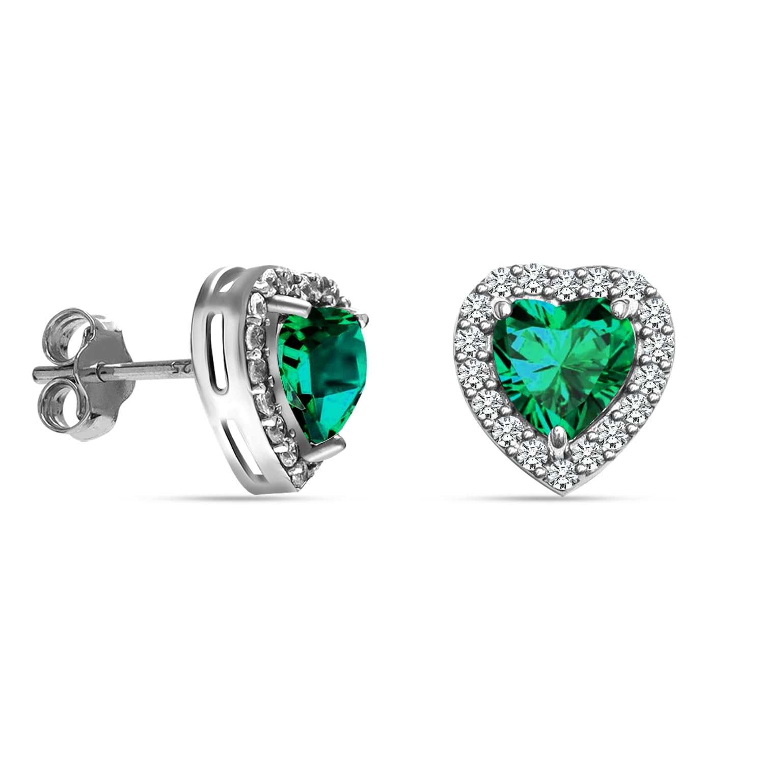 925 Sterling Silver Gemstone Halo Heart Stud Earrings for Women