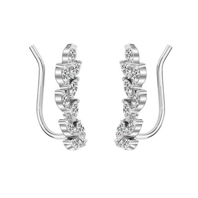 925 Sterling Silver Rhodium Plated Crystal Leaf Ear Climber Crawler Earrings for Women