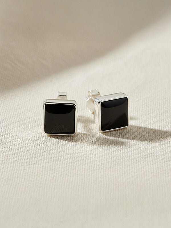 Black Onyx Bezel Studs for Men