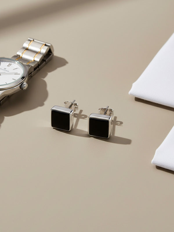 Black Onyx Bezel Studs for Men