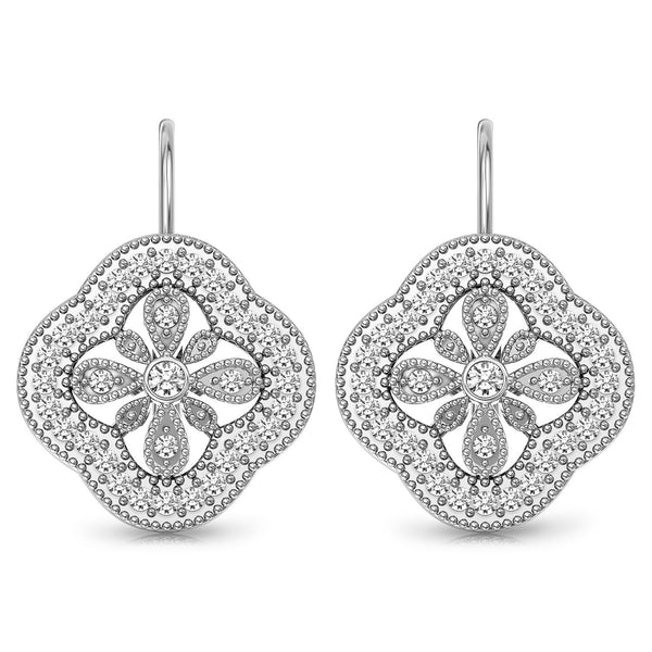 925 Sterling Silver Cubic Zirconia Openwork Clover Leverback Drop Dangle Earrings for Women