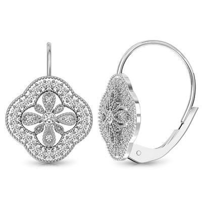 925 Sterling Silver Cubic Zirconia Openwork Clover Leverback Drop Dangle Earrings for Women