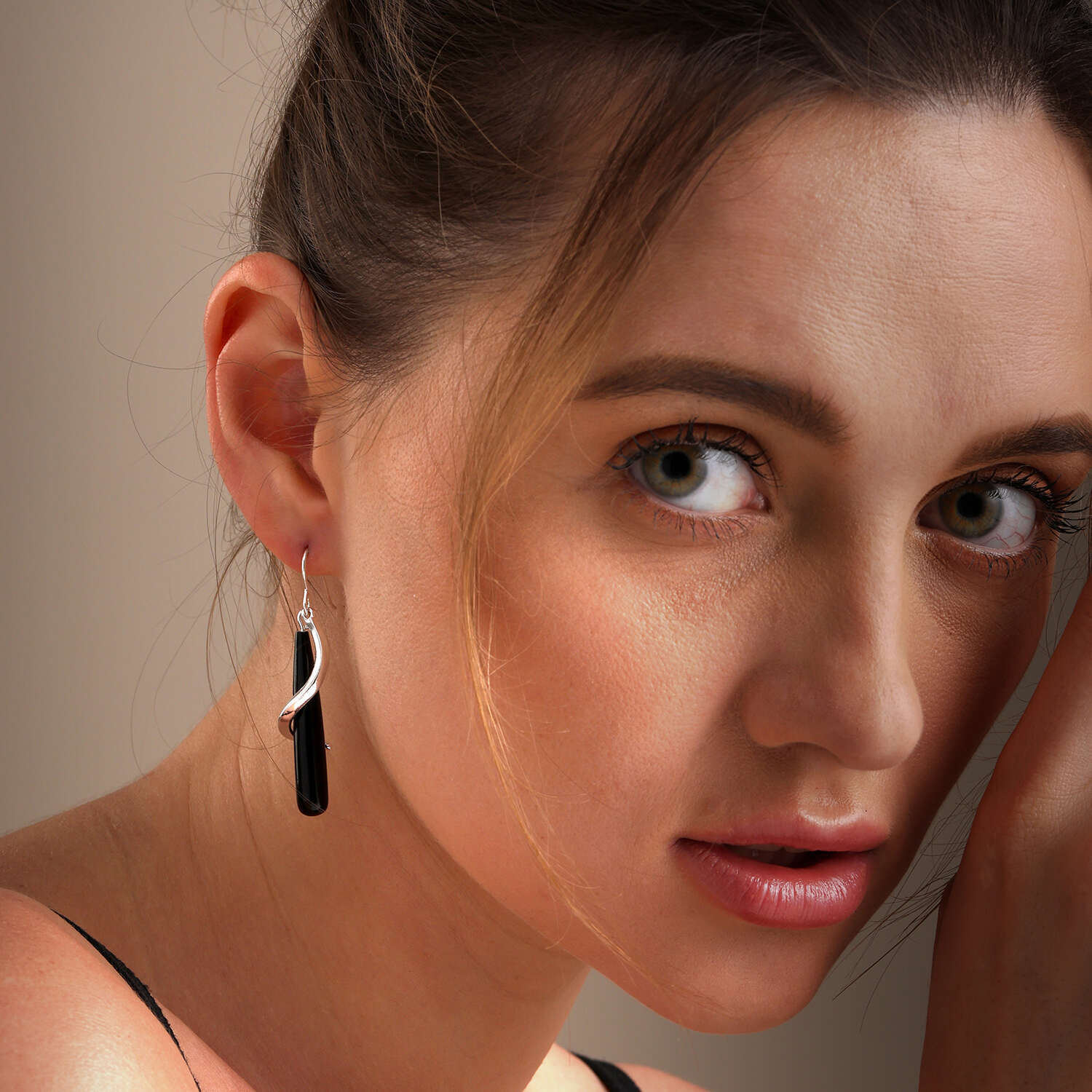 925 Sterling Silve Black Onyx Teardrop Spiral Drop Dangle Earrings for Women