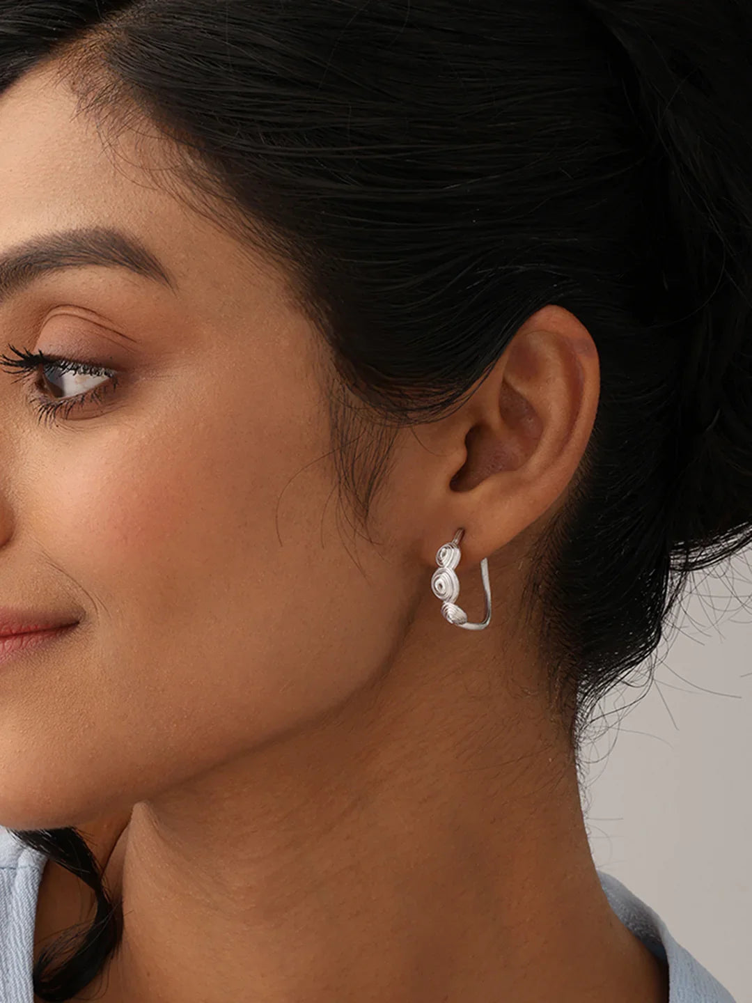 Rhodium C Hoop Drop Earrings