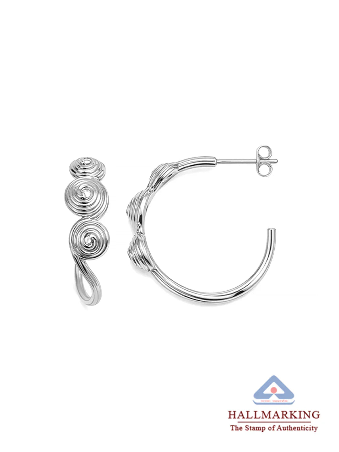 Rhodium C Hoop Drop Earrings