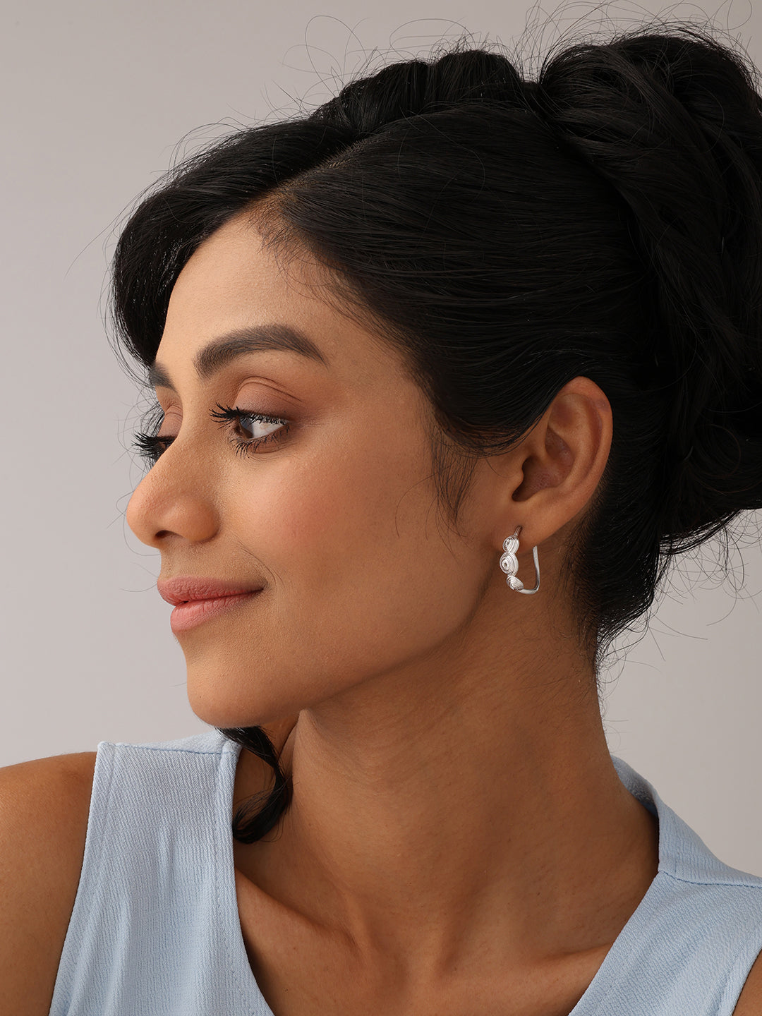 Rhodium C Hoop Drop Earrings