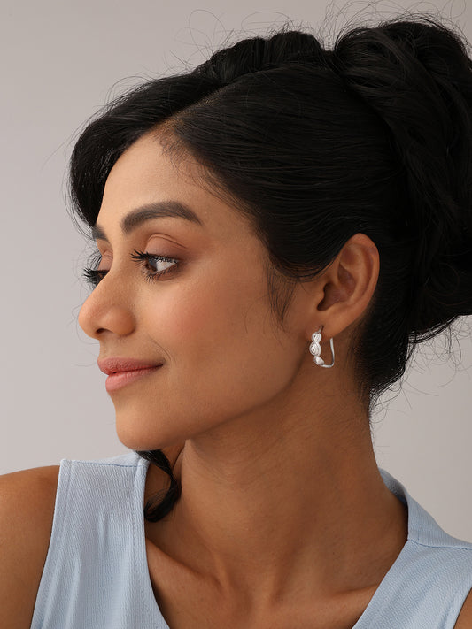 Rhodium C Hoop Drop Earrings