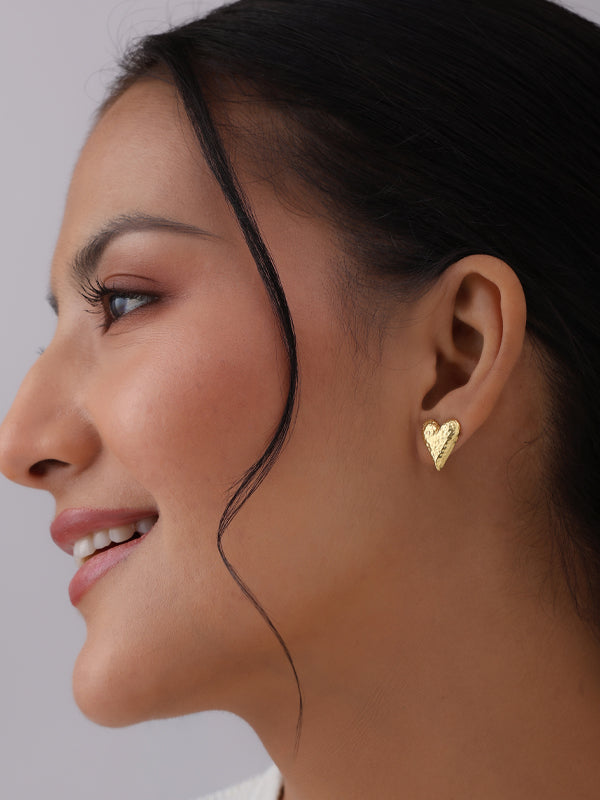 Mirel Hammered Heart Gold Plated Stud Earrings for Women