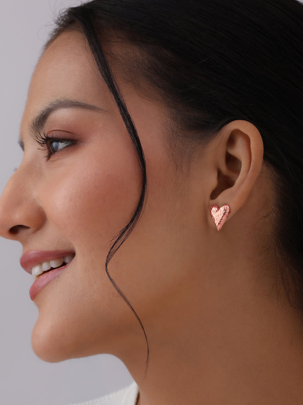 Mirel Hammered Heart Rose-Gold Plated Stud Earrings for Women