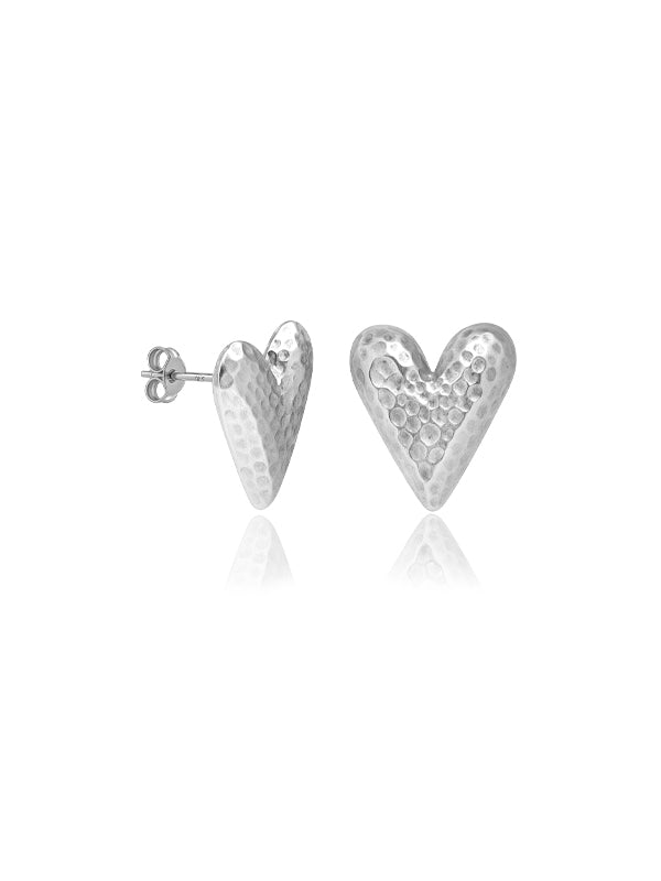 Mirel Hammered Heart Rhodium Plated Stud Earrings for Women