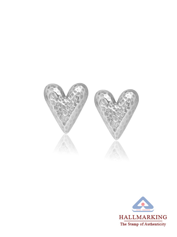 Mirel Hammered Heart Rhodium Plated Stud Earrings for Women