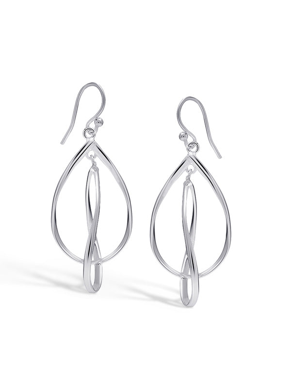 Double Elongated Oval Twist Drop Earrings