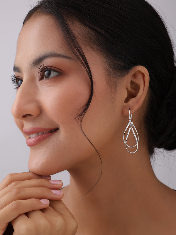 Double Elongated Oval Twist Drop Earrings