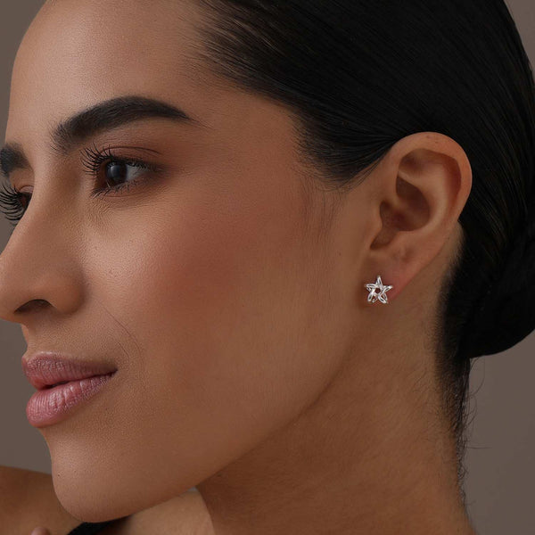 925 Steling Silver Star Outline Knot Design Stud Earrings for Women