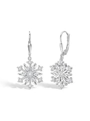 CZ Snowflake Leverback Drop Earrings