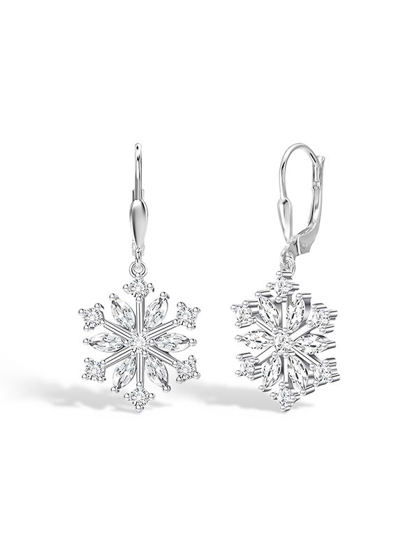CZ Snowflake Leverback Drop Earrings