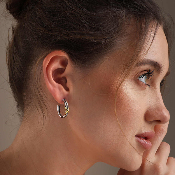 925 Sterling Silver Antique Two-Tone Crossover Hoop Earrings for Women